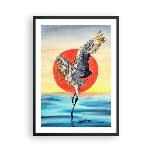 Poster in cornice nera - Una gru sospesa sull'acqua contro un sole rosso - 50x70cm - È ora di tornare - Decorazione murale moderna per soggiorno e camera da letto ARTTOR
