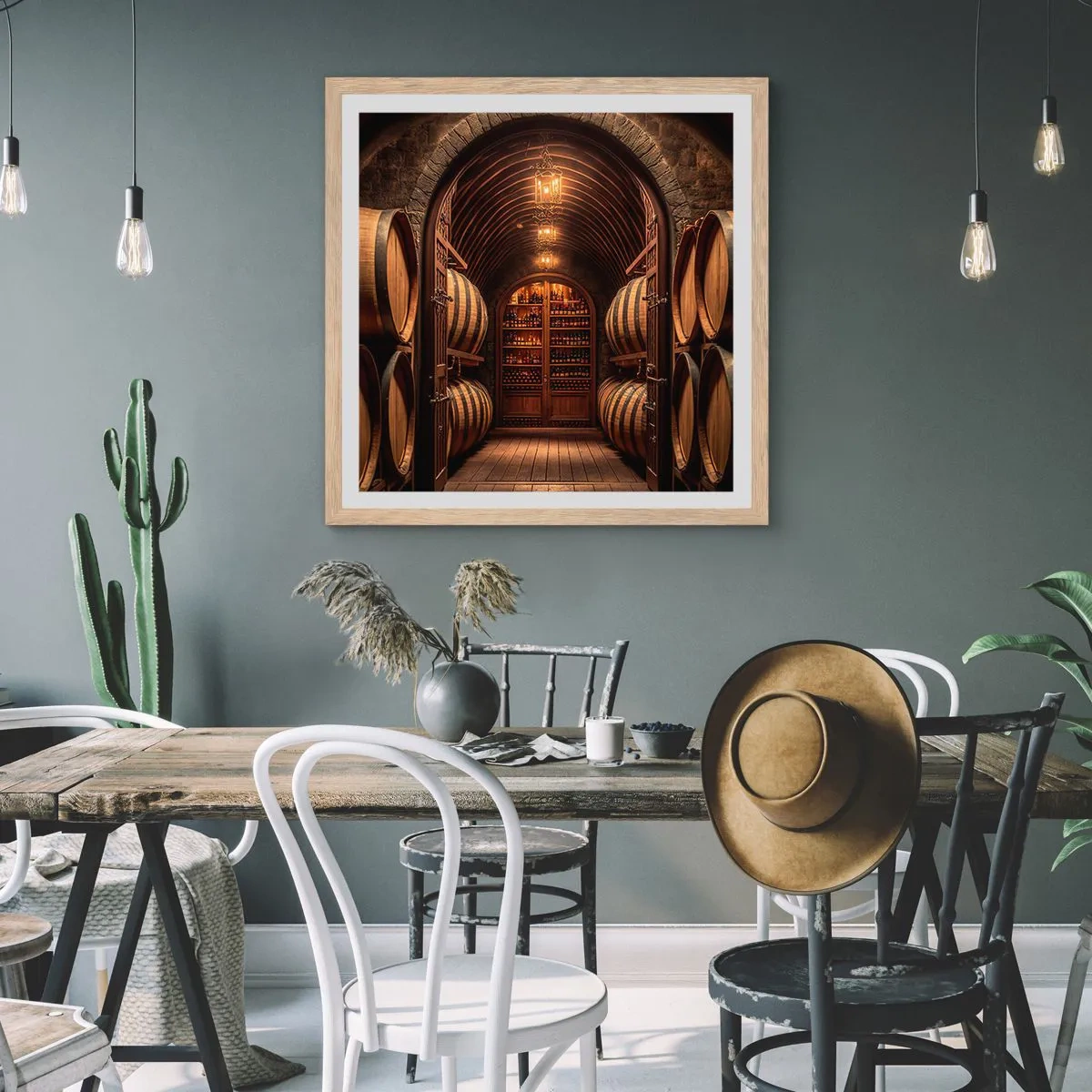 Poster in cornice rovere chiaro - L'atmosfera della cantina - 40x40 cm