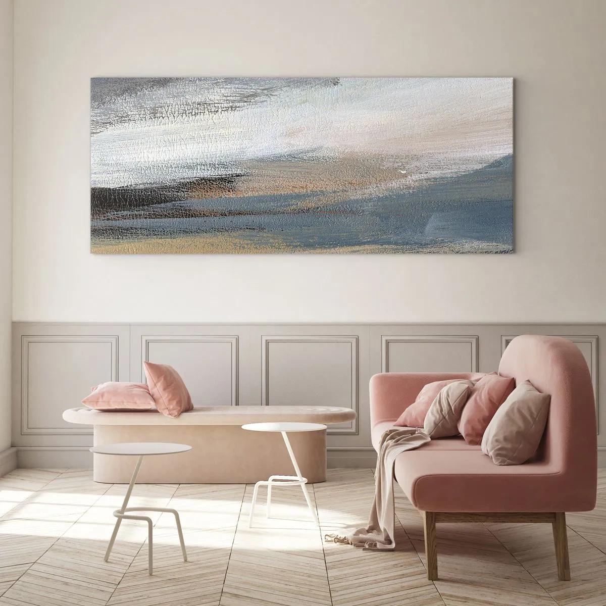 Quadro su vetro - Astrazione: paesaggio del nord - 100x40 cm