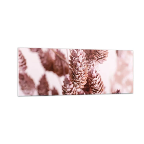 Quadro su vetro - Un primo piano delle delicate spighe rosa delle erbe ornamentali - 140x50cm - A prima vista poco appariscenti - Decorazione murale moderna per soggiorno e camera da letto ARTTOR