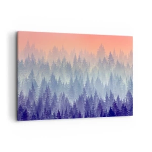 Quadro su tela - Stampe su Tela - Una foresta nebbiosa nei toni del viola e dell'arancione - 100x70cm - Alto, più in alto, fino al cielo - Decorazione murale moderna per soggiorno e camera da letto ARTTOR