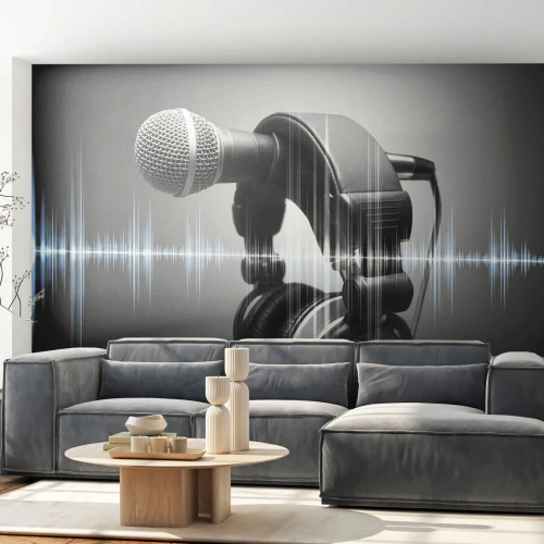 Fotomurali Autoadesivo Deluxe Sticker - Si sente ancora il canto - Microfono, Cuffie musicali, Musica - 450x315 cm