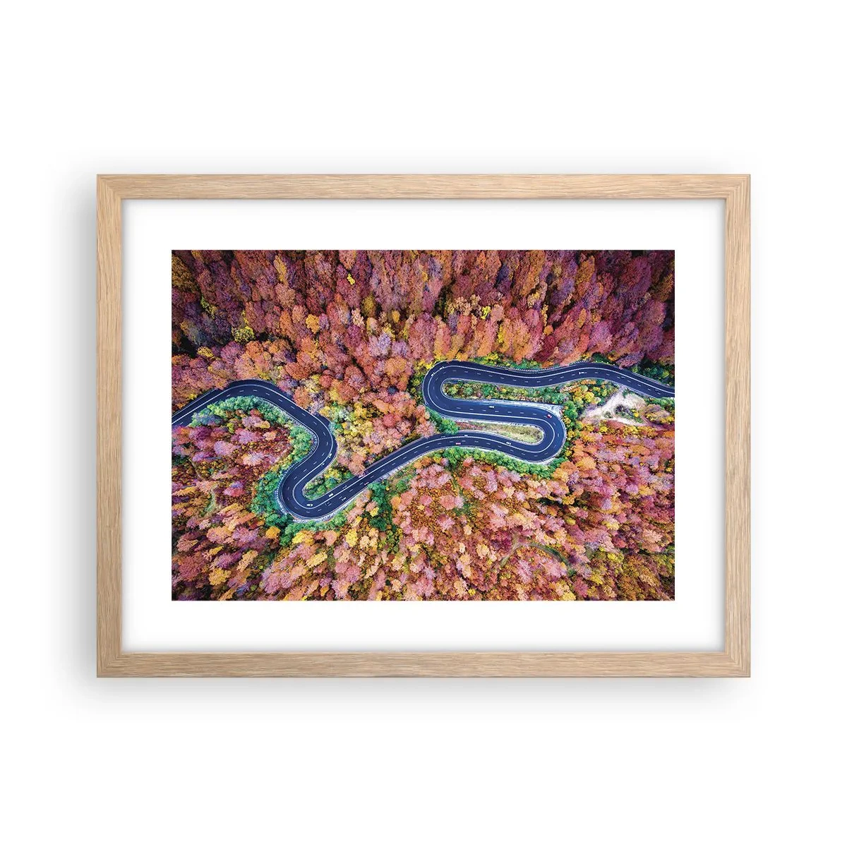 Poster in cornice rovere chiaro - Via tortuosa attraverso il bosco - 40x30 cm