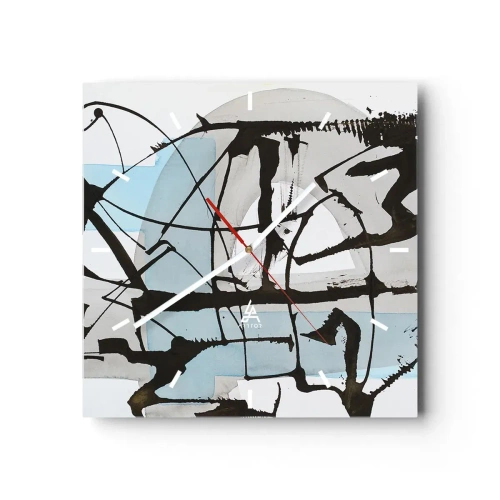 Orologio da parete - Orologio in Vetro - Linee e forme astratte in blu e nero - 30x30cm - Blu nonostante tutto - Decorazione murale moderna per soggiorno e camera da letto ARTTOR