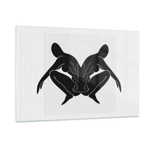 Quadro su vetro - Figure nere che formano un cuore simmetrico su uno sfondo bianco - 120x80cm - Anima comune - Decorazione murale moderna per soggiorno e camera da letto ARTTOR