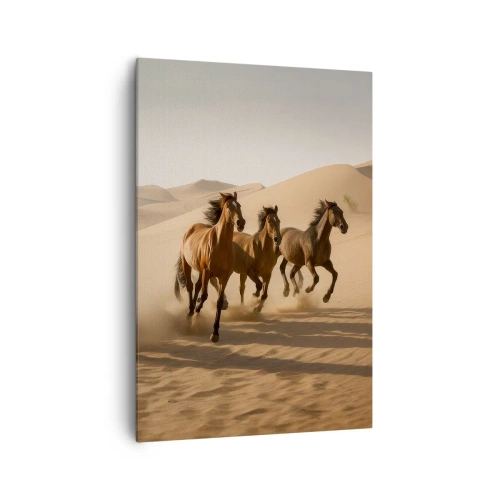 Quadro su tela - Stampe su Tela - Cavalli al galoppo sullo sfondo del deserto - 70x100cm - Liberi come il vento - Decorazione murale moderna per soggiorno e camera da letto ARTTOR