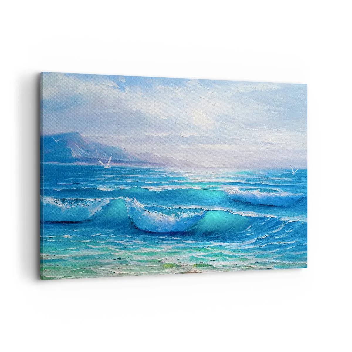 Quadro su tela - Stampe su Tela - Un pittoresco paesaggio marino con onde e cielo azzurro - 120x80cm - Porta sollievo - Decorazione murale moderna per soggiorno e camera da letto ARTTOR