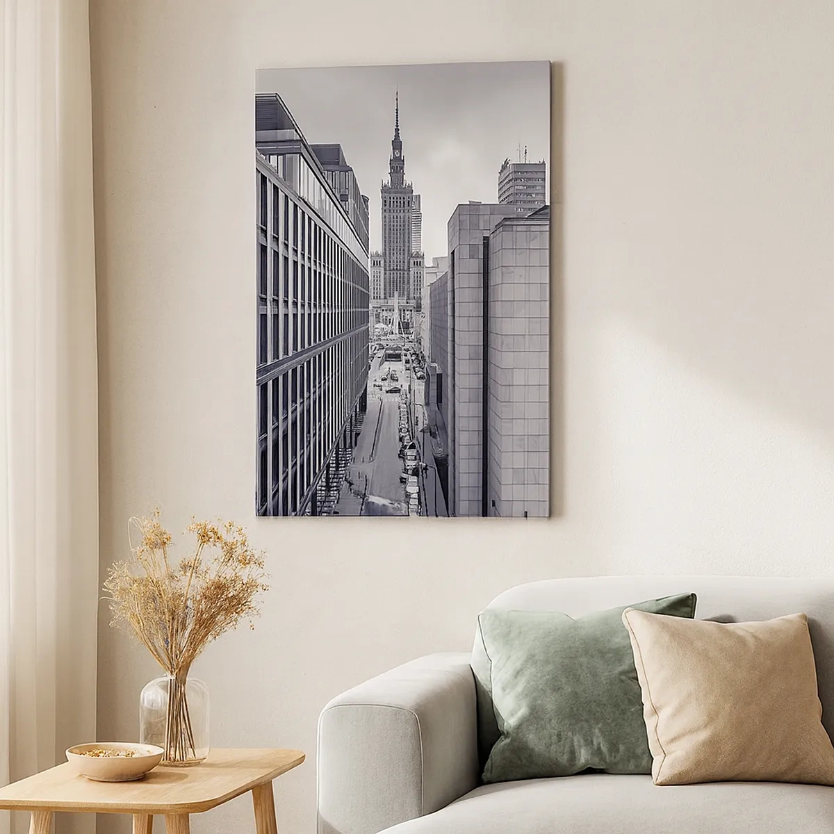 Quadro su tela - Stampe su Tela - Panorama di Varsavia con vista sul Palazzo della Cultura e sugli edifici circostanti - 50x70cm - La valle di Varsavia - Decorazione murale moderna per soggiorno e camera da letto ARTTOR