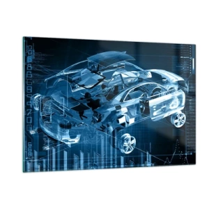 Quadro su vetro - Schema tecnologico di un'auto in stile futuristico - 120x80cm - Anatomia ingegneristica - Decorazione murale moderna per soggiorno e camera da letto ARTTOR