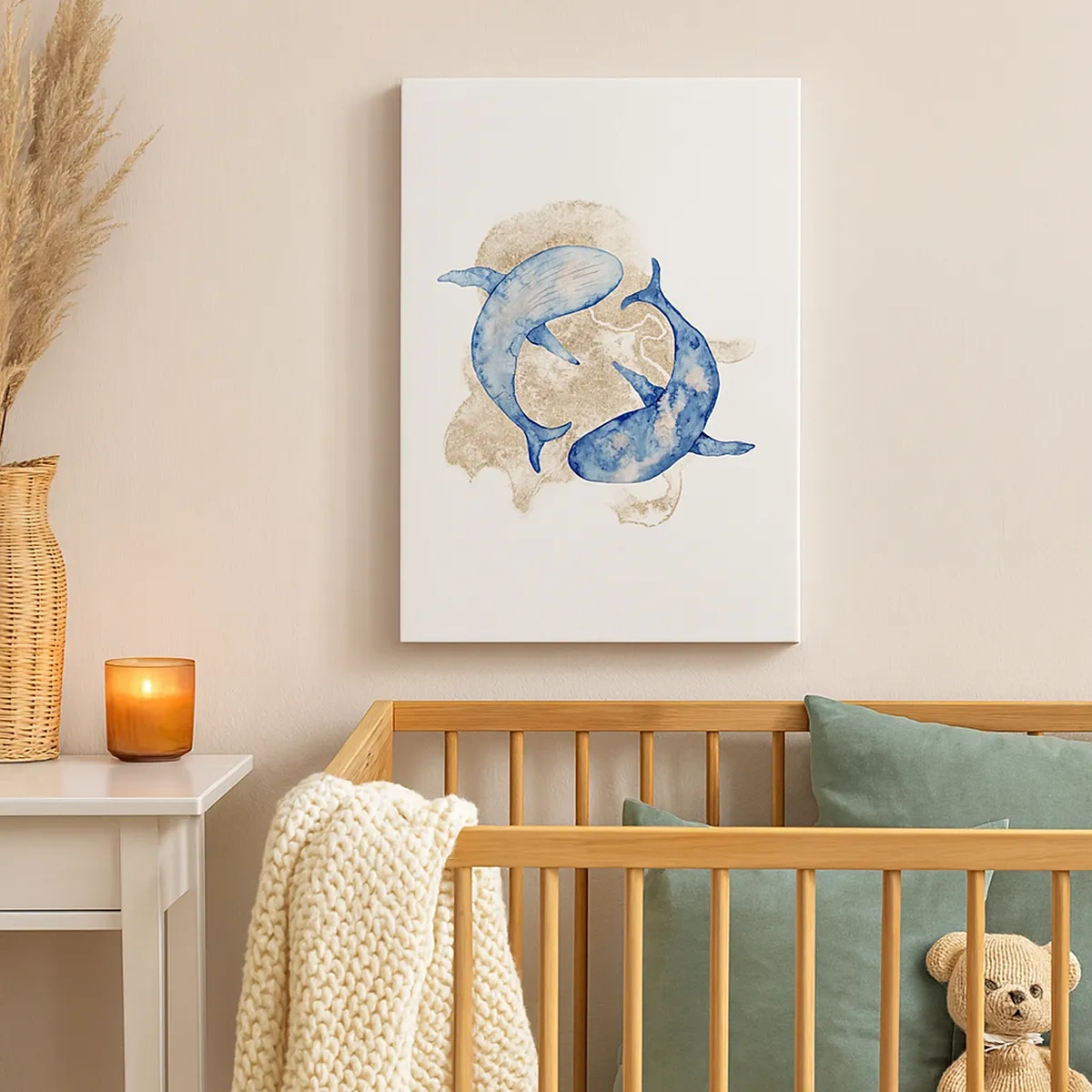 Quadro su tela - Stampe su Tela - Balene blu astratte su uno sfondo chiaro - 50x70cm - Amicizia o amore? - Decorazione murale moderna per soggiorno e camera da letto ARTTOR