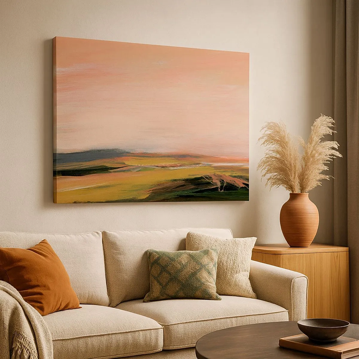 Quadro su tela - Stampe su Tela - Un paesaggio nei toni del rosa e dell'oro - 70x50cm - In tonalità di rosa - Decorazione murale moderna per soggiorno e camera da letto ARTTOR