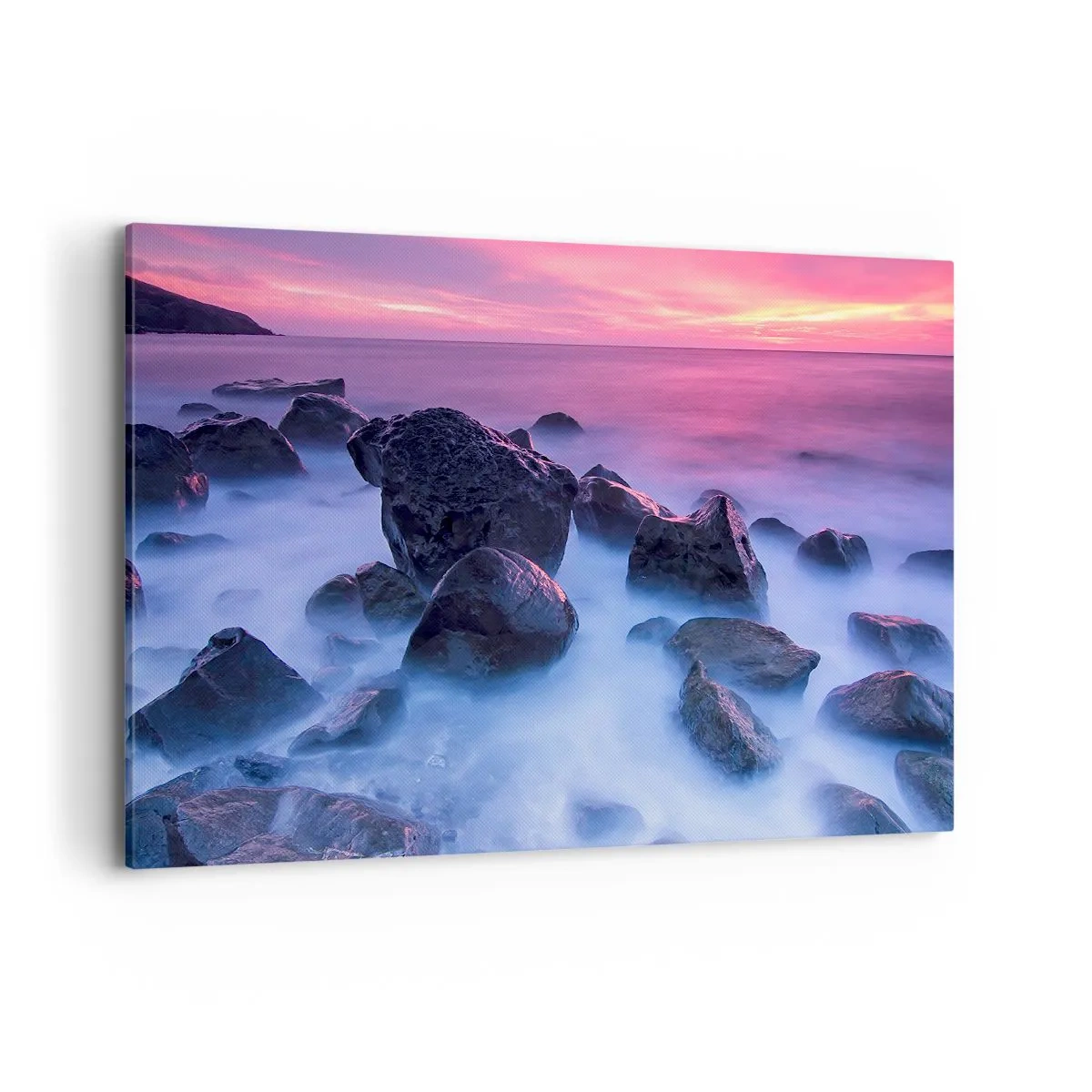 Quadro su tela - Stampe su Tela - Costa rocciosa al tramonto - 120x80cm - Nascita nella luce e nella nebbia - Decorazione murale moderna per soggiorno e camera da letto ARTTOR