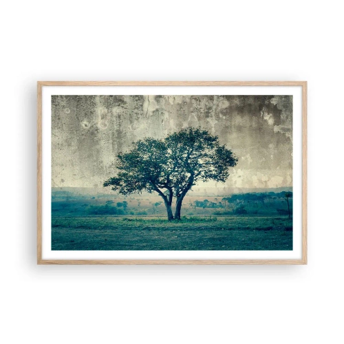 Poster in cornice rovere chiaro - Un melo su un prato blu? - 91x61 cm