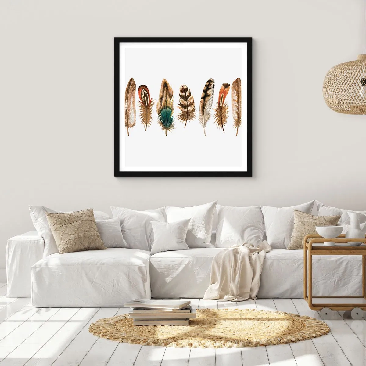 Poster in cornice nera - Composizione di piume - 60x60 cm