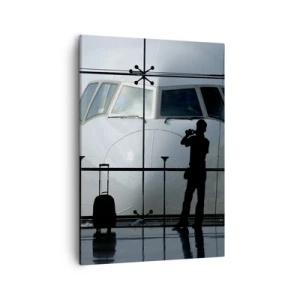 Quadro su tela - Stampe su Tela - Aeroporto con sagome di persone e vista dell'aereo - 50x70cm - Faccia a faccia in aeroporto - Decorazione murale moderna per soggiorno e camera da letto ARTTOR