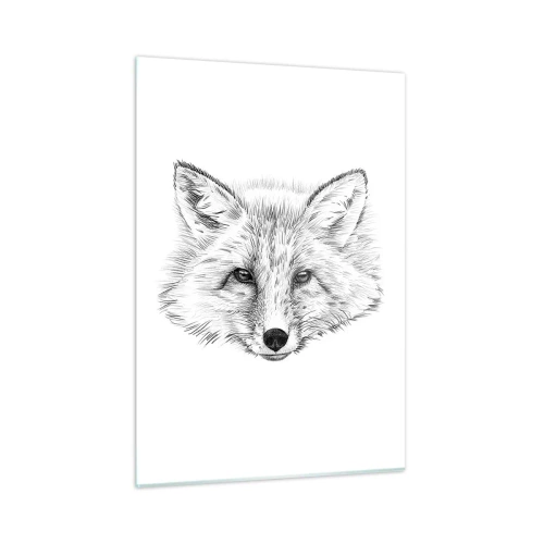 Quadro su vetro - Disegno di una testa di volpe su sfondo bianco - 50x70cm - Questi occhi possono mentire? - Decorazione murale moderna per soggiorno e camera da letto ARTTOR