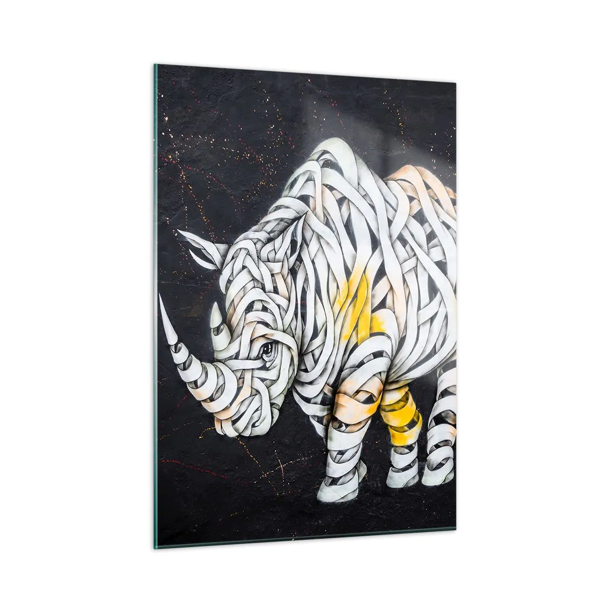 Quadro su vetro - Disegno astratto di un rinoceronte a forma di strisce - 50x70cm - La pelle dura è un mito - Decorazione murale moderna per soggiorno e camera da letto ARTTOR