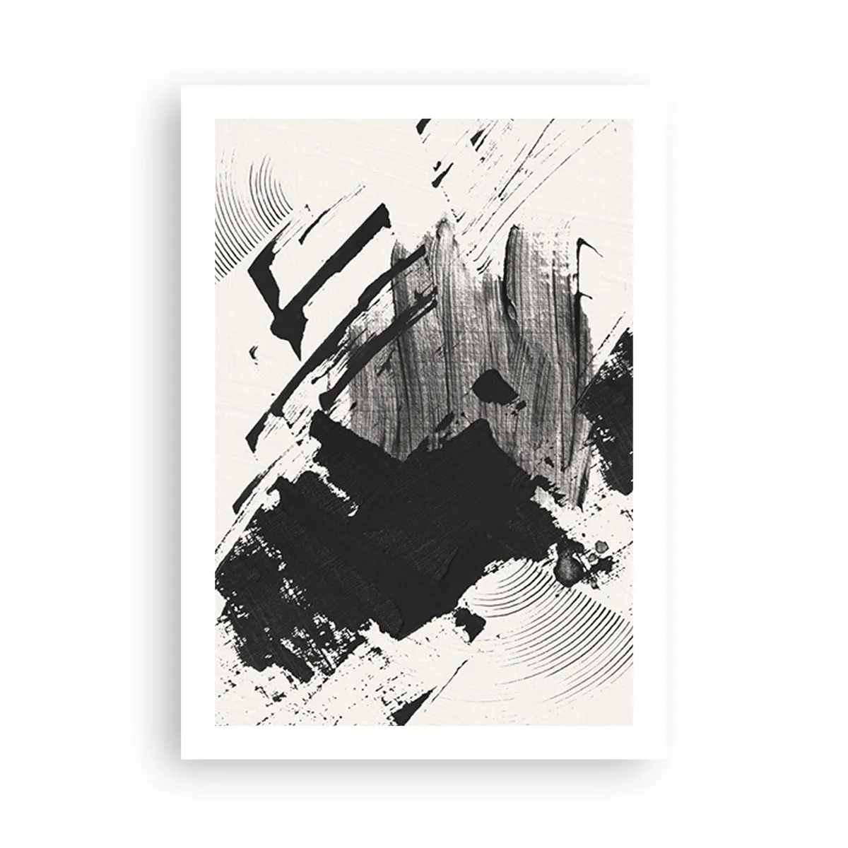 Poster - Pennellate astratte in bianco e nero - 50x70cm - Astrazione: espressione di nero - Decorazione murale moderna per soggiorno e camera da letto ARTTOR