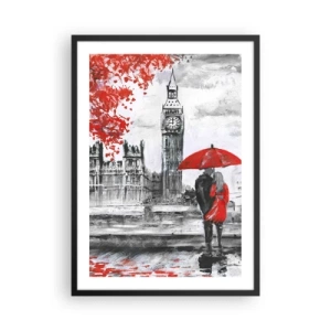Poster in cornice nera - Una figura con un ombrello rosso davanti al Big Ben a Londra - 50x70cm - Innamorati a Londra - Decorazione murale moderna per soggiorno e camera da letto ARTTOR