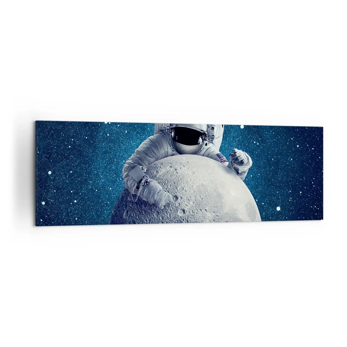 Quadro su tela - Stampe su Tela - Astronauta che tiene la luna contro un cielo stellato - 160x50cm - Burlone spaziale - Decorazione murale moderna per soggiorno e camera da letto ARTTOR