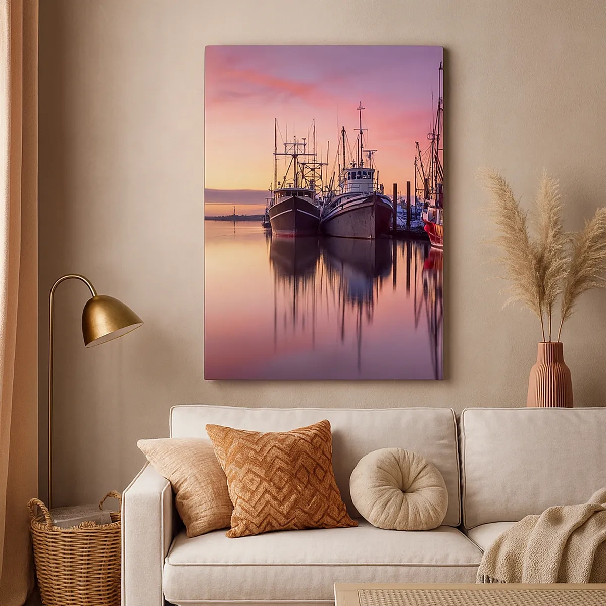 Quadro su tela - Stampe su Tela - Barche da pesca nel porto al tramonto - 50x70cm - Prima del giorno successivo - Decorazione murale moderna per soggiorno e camera da letto ARTTOR