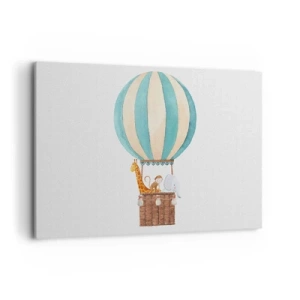 Quadro su tela - Stampe su Tela - Un palloncino con simpatici animali dai colori pastello - 120x80cm - Una gita fantastica - Decorazione murale moderna per soggiorno e camera da letto ARTTOR