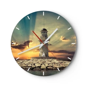 Orologio da parete - Orologio in Vetro - Faro sullo sfondo del tramonto - 30x30cm - Luce - Bontà - Bellezza - Decorazione murale moderna per soggiorno, cucina e camera da letto ARTTOR