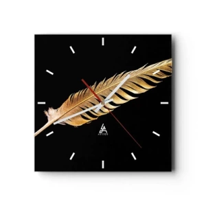 Orologio da parete - Orologio in Vetro - Piuma dorata su sfondo nero - 30x30cm - Non una piuma qualsiasi.... - Decorazione murale moderna per soggiorno e camera da letto ARTTOR