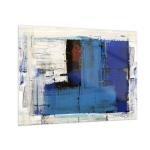 Quadro su vetro - Una composizione astratta con un colore blu dominante. - 70x50cm - I segreti del blu - Decorazione murale moderna per soggiorno e camera da letto ARTTOR
