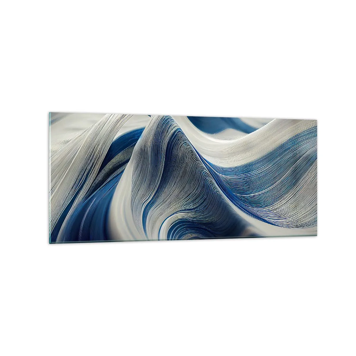 Quadro su vetro - Onde astratte nei toni del blu e del bianco - 120x50cm - Fluidità di blu e di bianco - Decorazione murale moderna per soggiorno e camera da letto ARTTOR