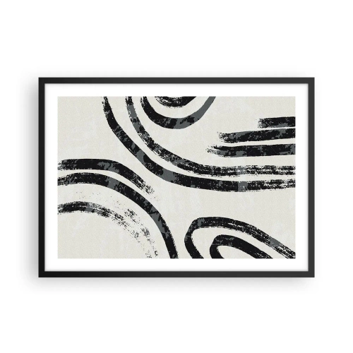 Poster in cornice nera - Linee astratte in bianco e nero su uno sfondo chiaro - 70x50cm - Interrotto a metà - Decorazione murale moderna per soggiorno e camera da letto ARTTOR