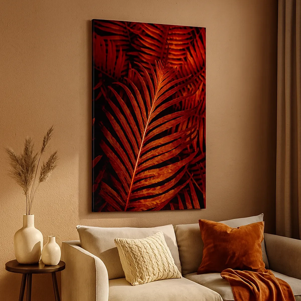 Quadro su tela - Stampe su Tela - Primo piano di foglie tropicali rosse - 50x70cm - Il calore della vita - Decorazione murale moderna per soggiorno e camera da letto ARTTOR