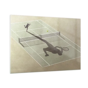 Quadro su vetro - La figura di un tennista e la sua ombra sul campo durante un servizio - 100x70cm - Sconfiggere se stesso - Decorazione murale moderna per soggiorno e camera da letto ARTTOR