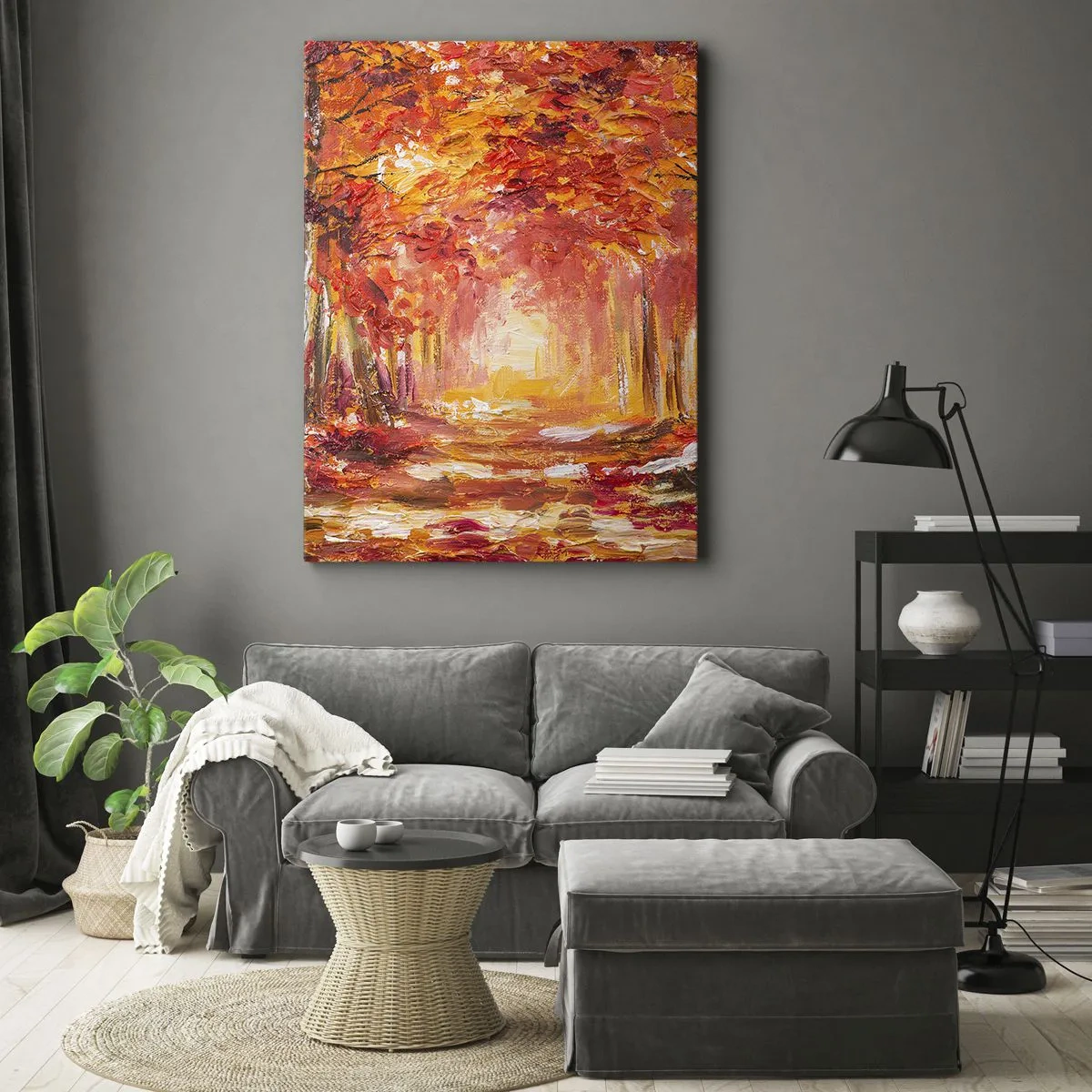 Quadro su tela - Stampe su Tela - Foresta autunnale nei toni del rame e dell'oro - 70x100cm - Foresta di rame - Decorazione murale moderna per soggiorno e camera da letto ARTTOR