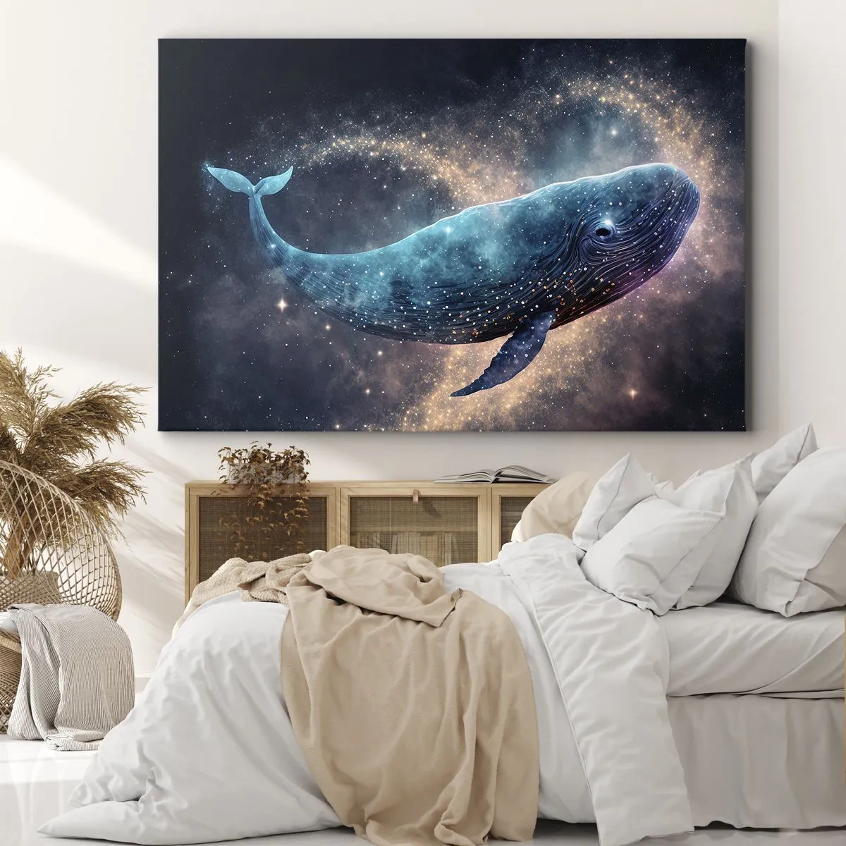 Quadro su tela - Stampe su Tela - Una balena spaziale con una galassia sullo sfondo - 100x70cm - Esiste un mondo... - Decorazione murale moderna per soggiorno e camera da letto ARTTOR