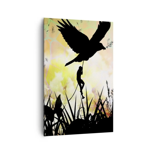 Quadro su tela - Stampe su Tela - Silhouette della natura con un uccello e un dente di leone - 80x120cm - Nell'atmosfera delle favole - Decorazione murale moderna per soggiorno e camera da letto ARTTOR