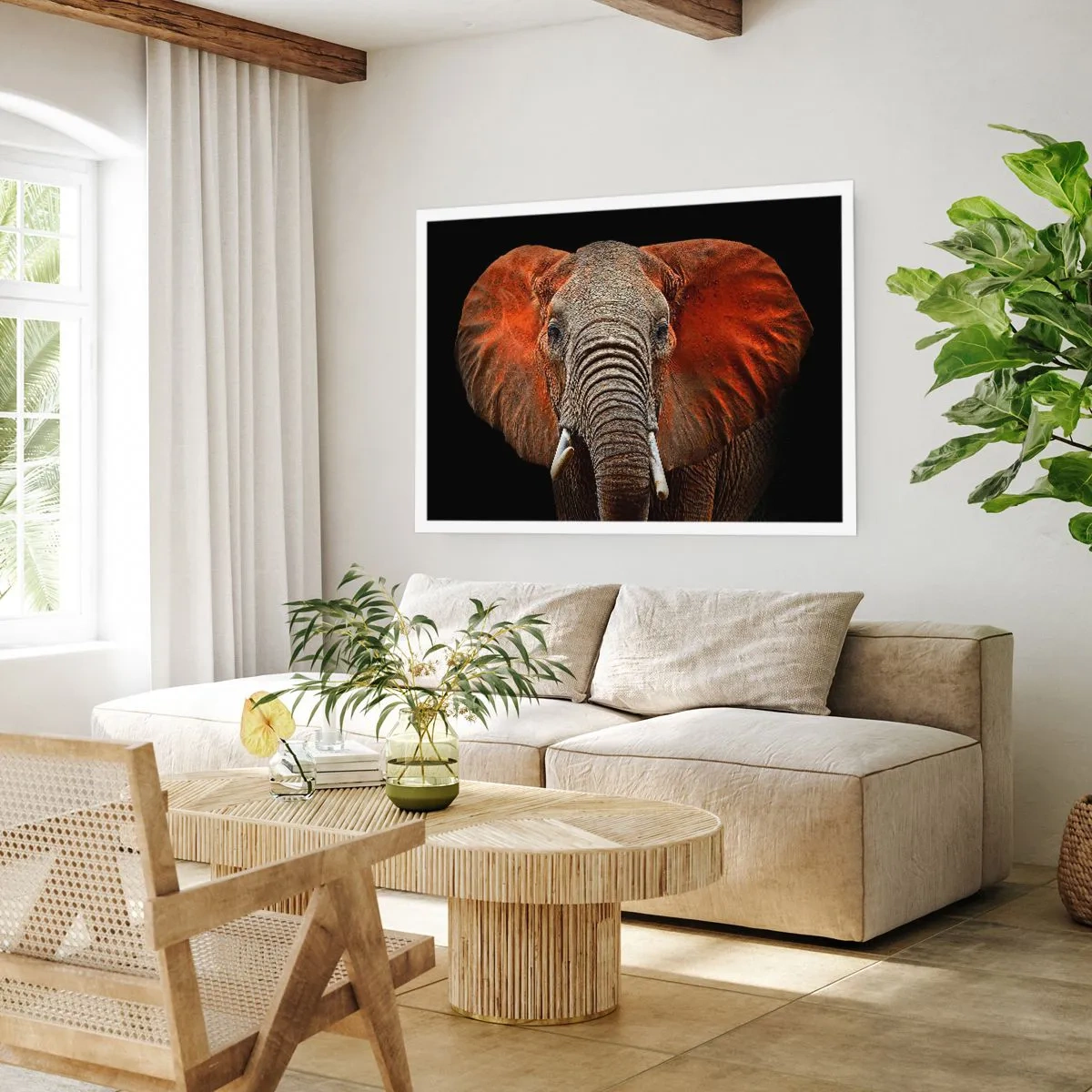 Poster - Ritratto di un elefante su sfondo nero - 100x70cm - Sono selvaggio e tu? - Decorazione murale moderna per soggiorno e camera da letto ARTTOR