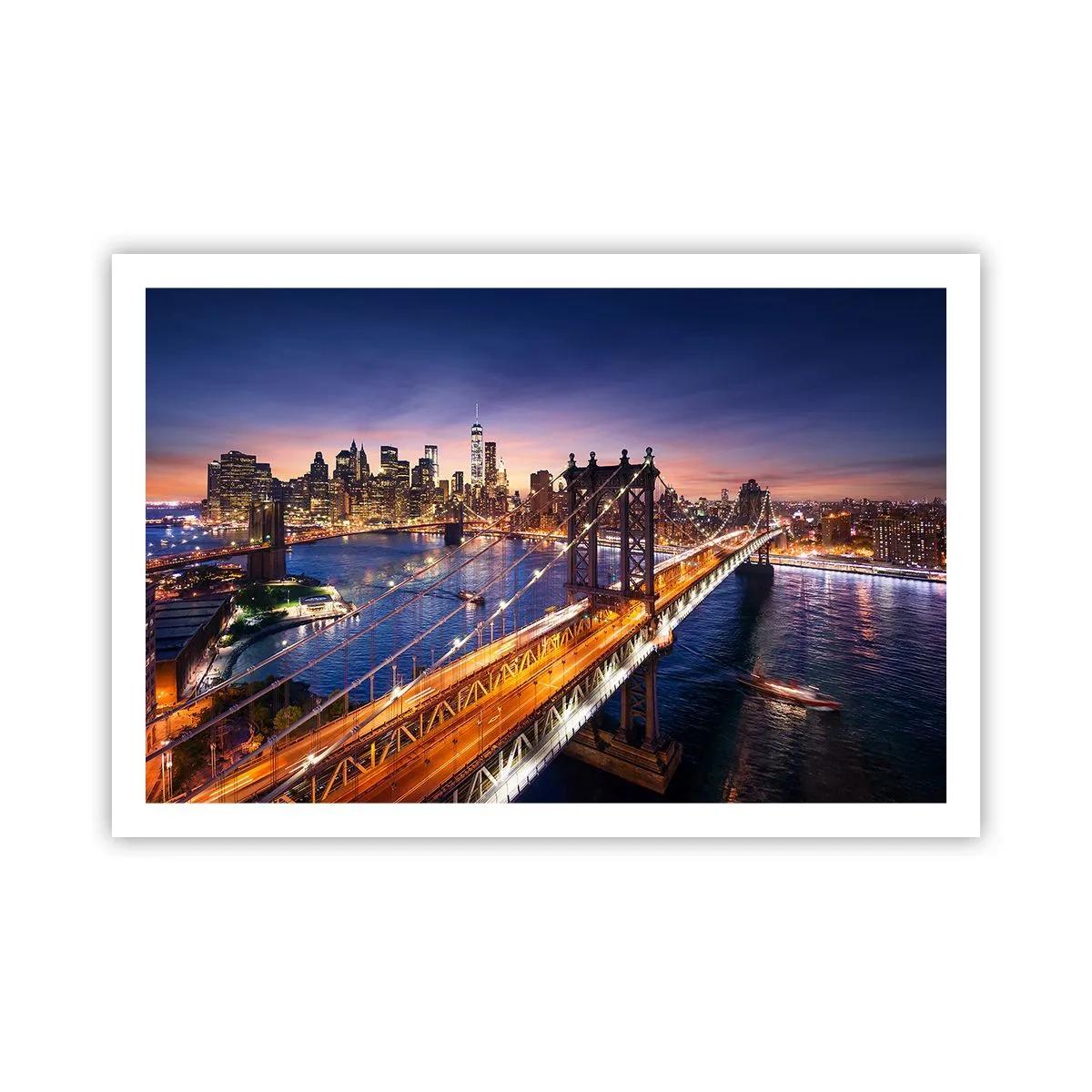 Poster - Il ponte luminoso fino al cuore della città - 91x61 cm