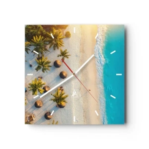 Orologio da parete - Orologio in Vetro - Vista di una spiaggia tropicale con palme e mare turchese - 30x30cm - Benvenuti in paradiso - Decorazione murale moderna per soggiorno e camera da letto ARTTOR