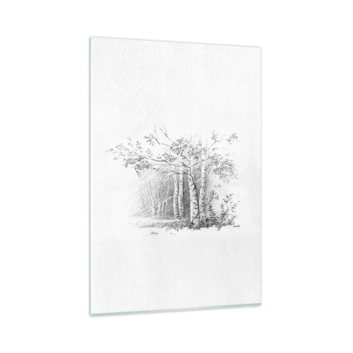 Quadro su vetro - Un disegno di una foresta di betulle in un sottile schizzo a matita - 80x120cm - La luce della foresta di betulle - Decorazione murale moderna per soggiorno e camera da letto ARTTOR