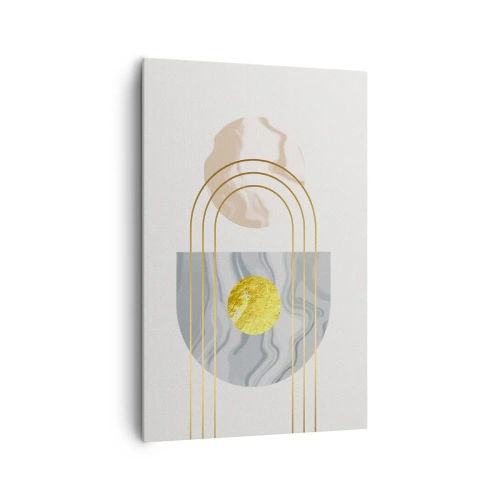 Quadro su tela - Stampe su Tela - Composizione astratta con cerchi e linee dorate su uno sfondo chiaro. - 80x120cm - Chiarezza e lucentezza - Decorazione murale moderna per soggiorno e camera da letto ARTTOR