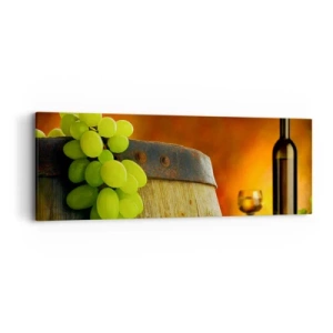 Quadro su tela - Stampe su Tela - Natura morta con bottiglia di vino e acini d'uva - 90x30 cm