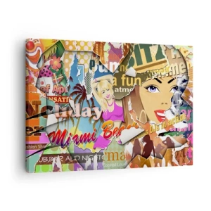 Quadro su tela - Stampe su Tela - Un collage colorato con elementi retrò e pop art. - 70x50cm - Retrospettiva di vacanza - Decorazione murale moderna per soggiorno e camera da letto ARTTOR