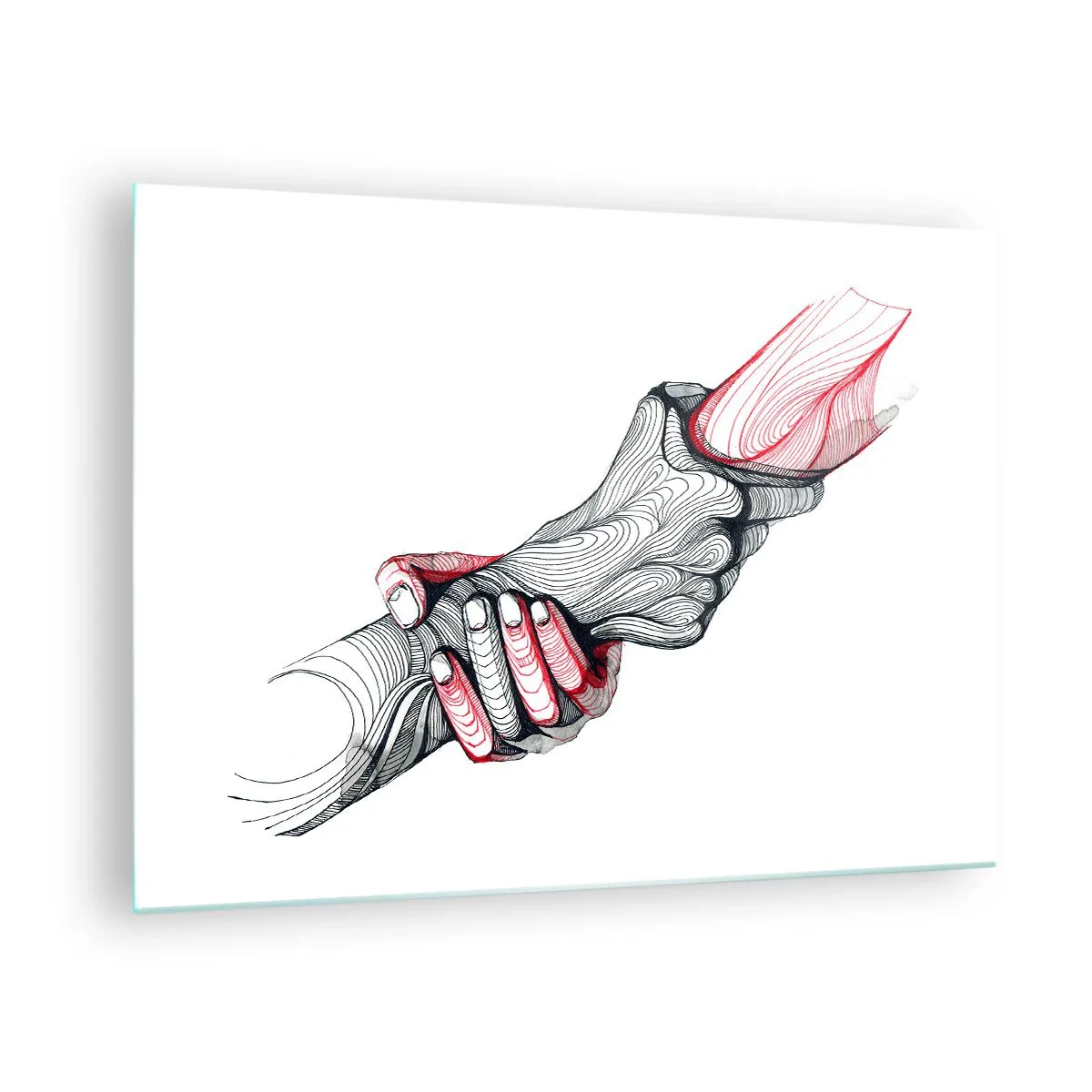 Quadro su vetro - Disegno astratto di due mani in una stretta di mano - 70x50cm - Sei in buone mani - Decorazione murale moderna per soggiorno e camera da letto ARTTOR