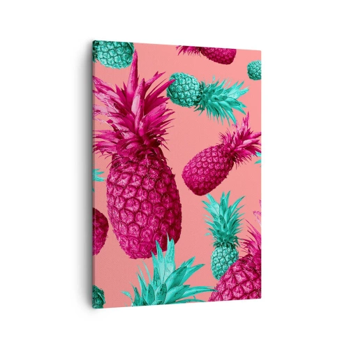 Quadro su tela - Stampe su Tela - Ananas esotici nei colori rosa e turchese - 50x70cm - La libertà è dolce - Decorazione murale moderna per soggiorno e camera da letto ARTTOR