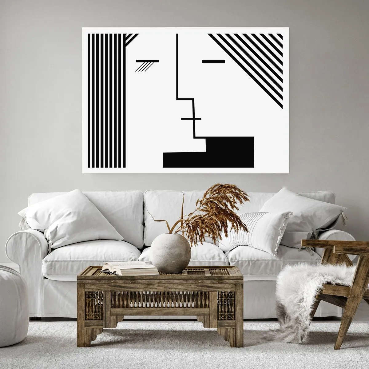 Poster - Astrazione geometrica di un bacio in bianco e nero - 100x70cm - Semplicemente un bacio - Decorazione murale moderna per soggiorno e camera da letto ARTTOR
