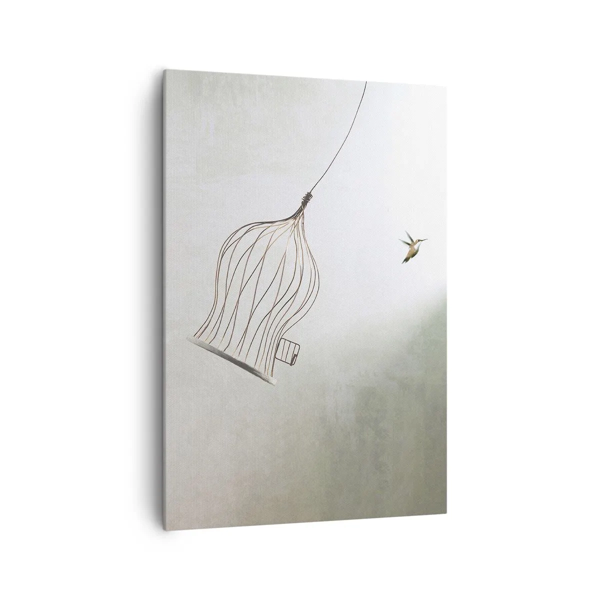 Quadro su tela - Stampe su Tela - Un uccello liberato da una gabbia sullo sfondo di un cielo luminoso - 70x100cm - Nel proprio elemento - Decorazione murale moderna per soggiorno e camera da letto ARTTOR