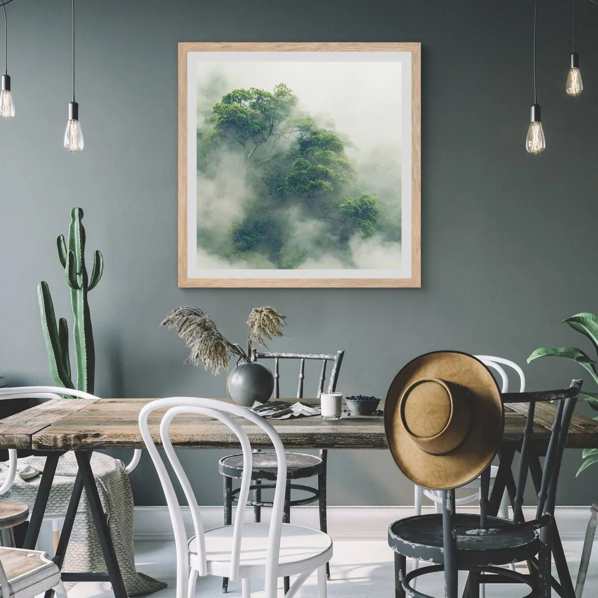 Poster in cornice rovere chiaro - Avvolti dalla nebbia - 50x50 cm