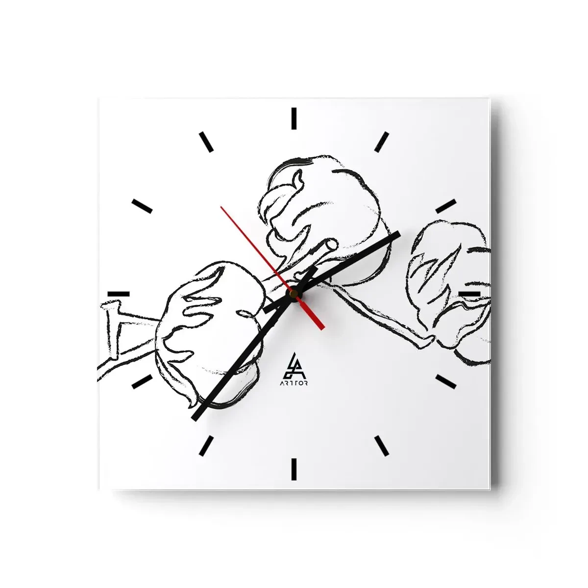 Orologio da parete - Orologio in Vetro - Un delicato contorno di un ramo di cotone su uno sfondo bianco - 30x30cm - Piumino di cotone - Decorazione murale moderna per soggiorno e camera da letto ARTTOR