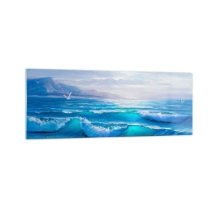 Quadro su vetro - Un pittoresco paesaggio marino con onde e cielo azzurro - 140x50cm - Porta sollievo - Decorazione murale moderna per soggiorno e camera da letto ARTTOR